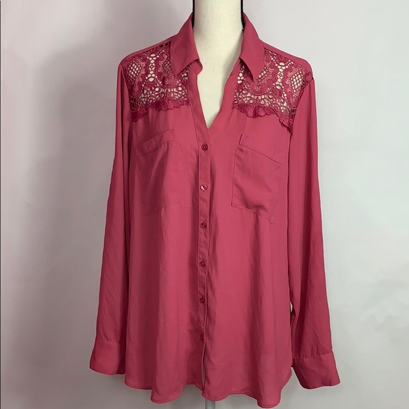 Express Tops - Express long sleeve mauve color w lace accent top
